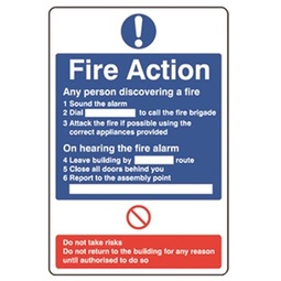 Fire Action Safety Sign 210x300MM